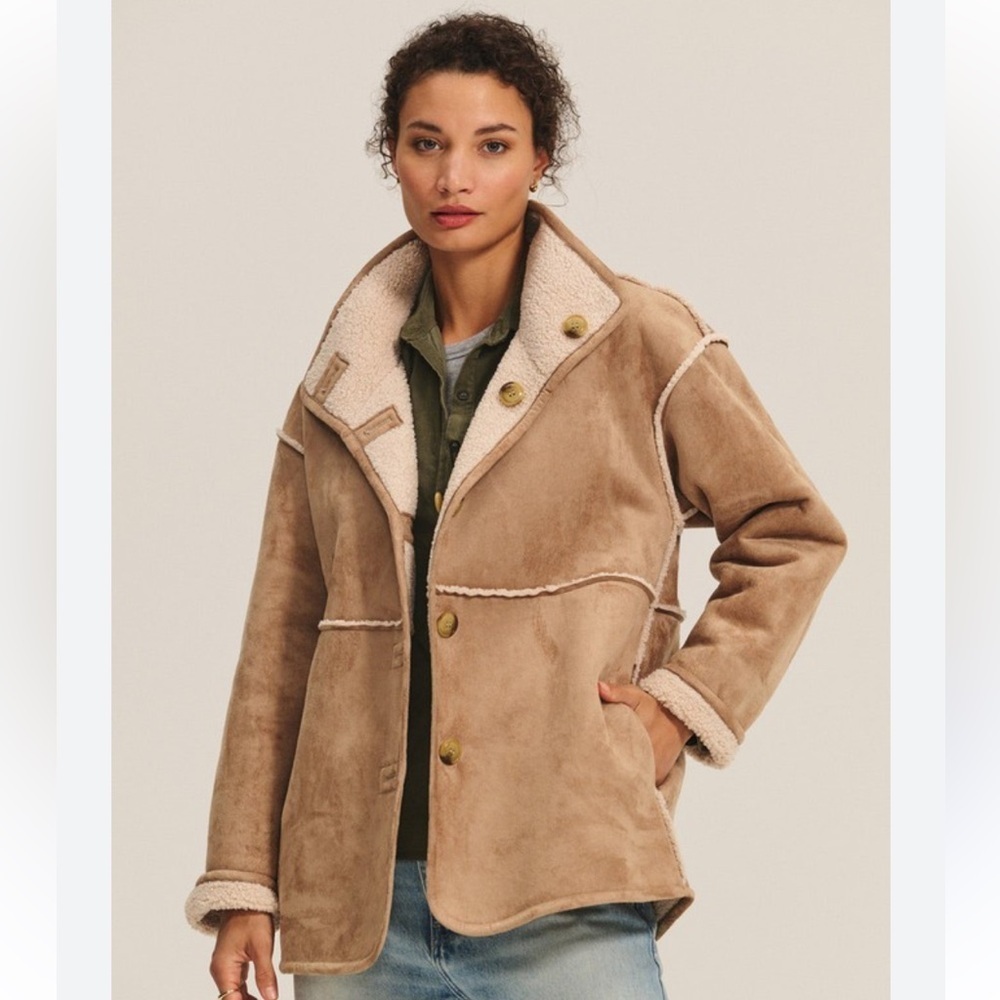 Vintage Jones New York 100% Genuine Suede Shearling-Style Coat Jacket Medium